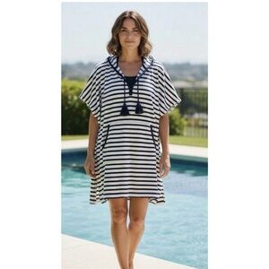 Lands' End Navy and White Terry Cloth Swim Coverup